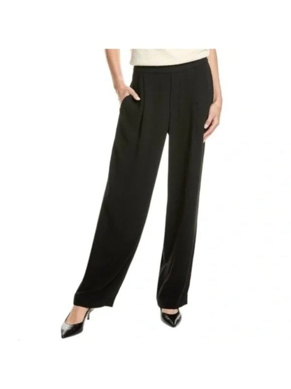 Vince Pleated Pull-On Wide Leg Trouser Black Pants size Medium